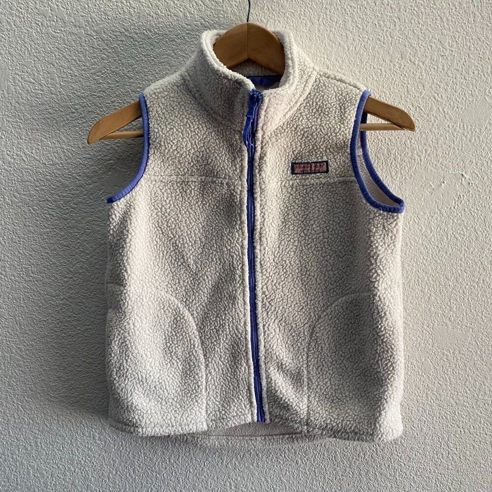 Girls Vineyard Vines Sherpa Fleece Vest Jacket Girls Medium 10-12 Cream Color
